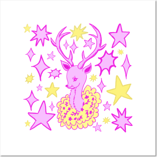 Girly Midcentury Deer, Pink and Chartreuse Posters and Art